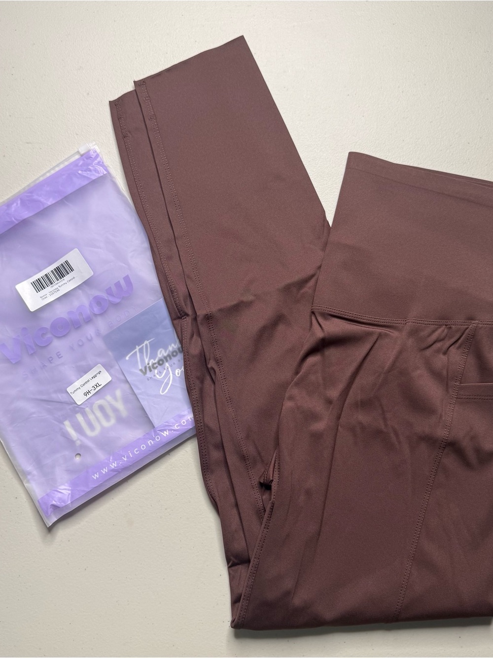 Viconow Women’s Tummy Control High Waist Leggings Side Pockets 3XL Brown